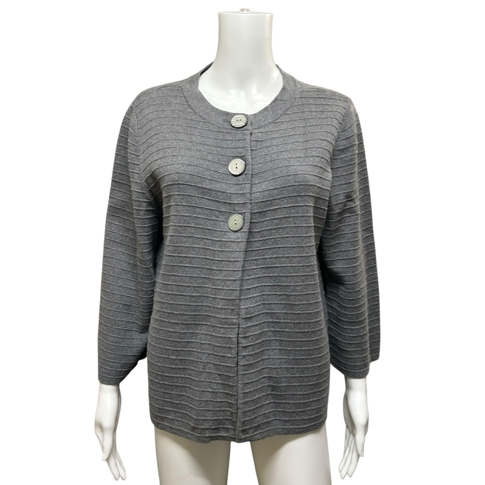 Evan Picone Gray Cotton Knit Button Front Cardigan Size XL